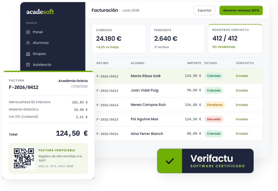 Gestiona la facturación de tu academia con Verifactu